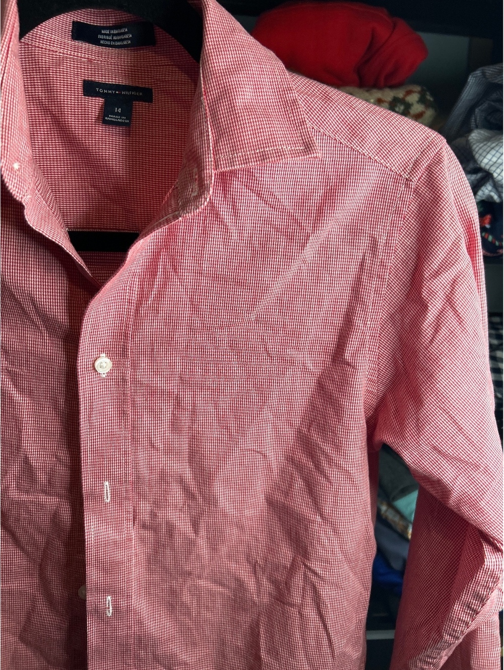 Tommy Hilfiger Red Checkered Button-Up Shirt Size 14